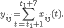 y_{ij} = \sum_{t=t_1+1}^{t_1+7}x_{ij}(t).